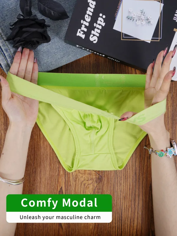1PCS Men's Modal Ultra-Thin Barely-There Briefs U Convex Pouch Bright Solid Color Elastic Waistband Breathable Daily Underwear — image 2