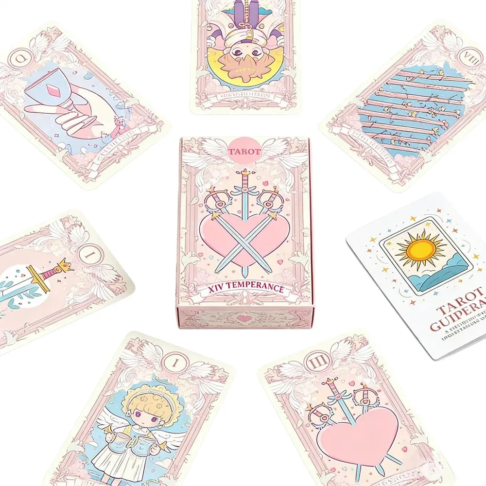 Kawaii Pink Large size 78PCS Tarot Deck with Guidebook - Cute Anime Illustration for Fate Divination Future Telling Table Game