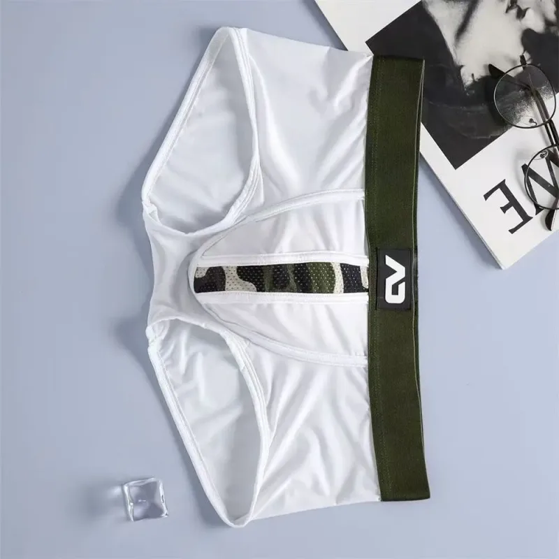 2026New men's personalized ice silk U convex low waist mesh breathable briefs, underwear fashion M388 — image 5