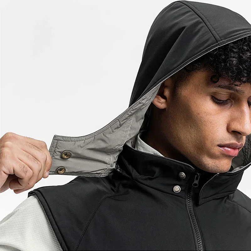 Men's Waterproof Reflective Hooded Vest Sleeveless Running Jacket Gym Outdoor, Breathable Windbreaker Night Training Sportswear