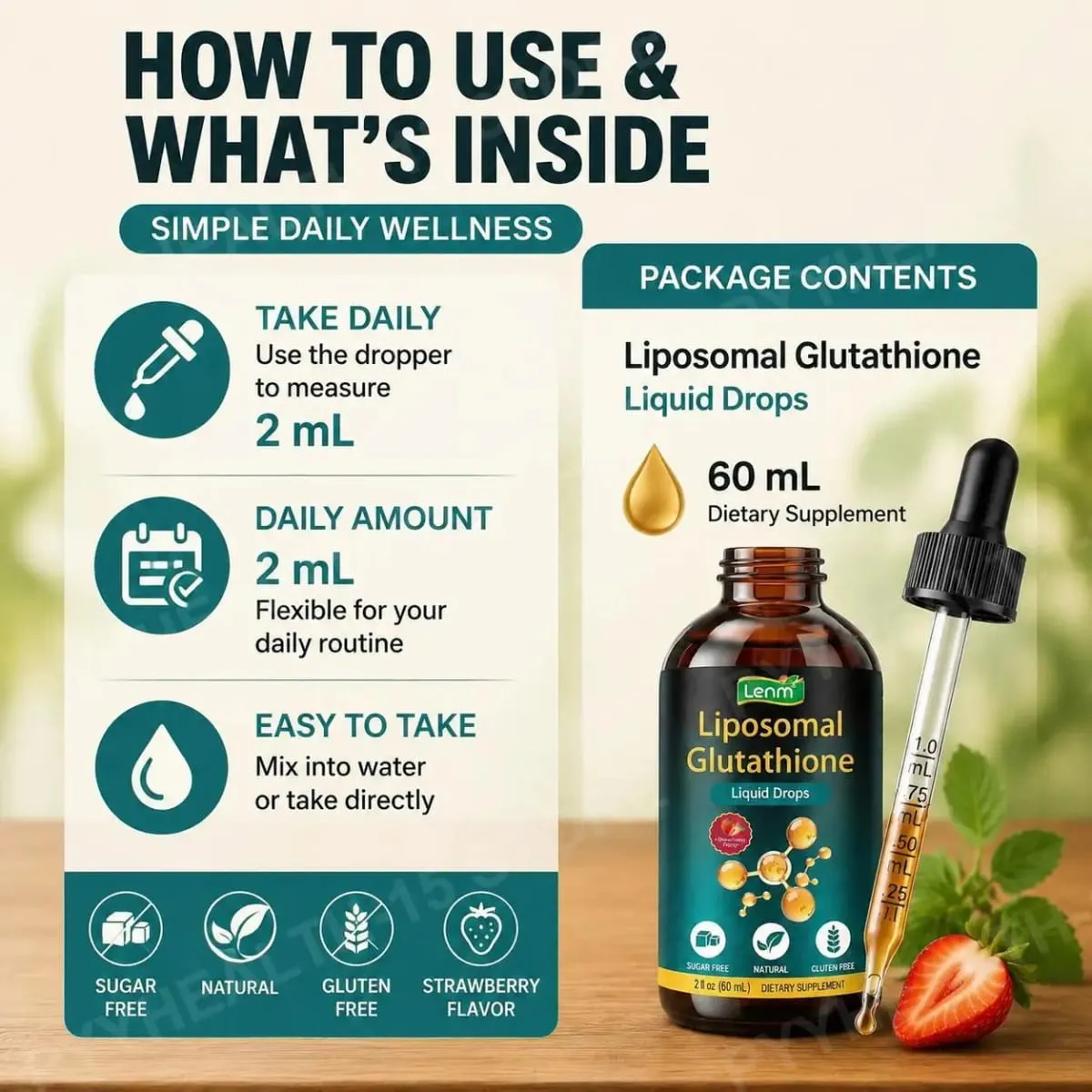 Lenm Liposomal Glutathione Liquid Drops για Αντιοξειδωτική κυτταρική και ηπατική υποστήριξη με NAC Vitamin C Γεύση Φράουλα 60 mL — image 6