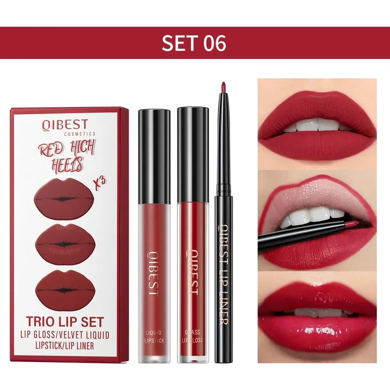 Ματ Liquid Lipstick & Lip Liner & Lip Gloss Σετ 3 τμχ Αντικολλητικό Κύπελλο μεγάλης διάρκειας Κόκκινο μαύρο μωβ Κιτ καλλυντικών για απόχρωση χειλιών — image 15