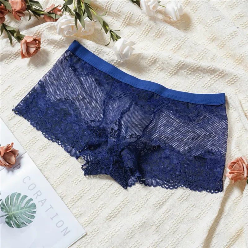 Men Lace Jacquard Mesh Boxer Shorts Underwear Hollow Temptation Exotic Trunks Silk Soft Quick Dry Breathable Sexy Panties — image 23