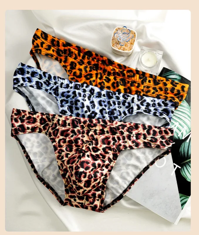Men's Mid Waist Underwear Sexy Ice Silk Briefs Leopard Printed Breathable Underpants Male Soft Comfortable Panties Cueca Homme — image 2