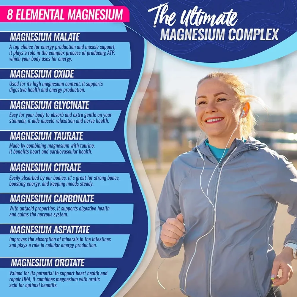 Συμπλήρωμα Magnesium Complex 1000MG - Magnesium Glycinate Citrate & Malate - Sleep Support Stress Relief Muscles & Relaxation — image 4