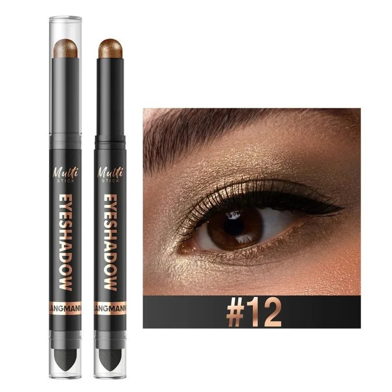 16 Χρώματα Double Head Eyeshadow Stick Pearlescent Shimmer Brown Υψηλή αδιάβροχη κρέμα ματιών μολύβι ματιών μακράς διαρκείας μακιγιάζ