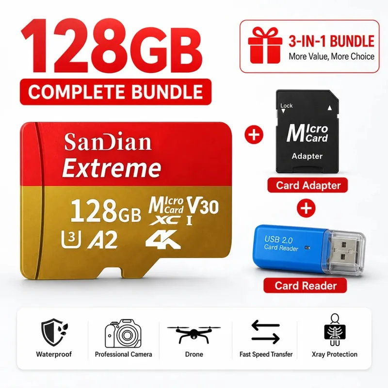 כרטיס מיקרו TF מהיר 128GB Class10 כרטיס פלאש 256GB כרטיס זיכרון 512GB לטאבלט לסמארטפון