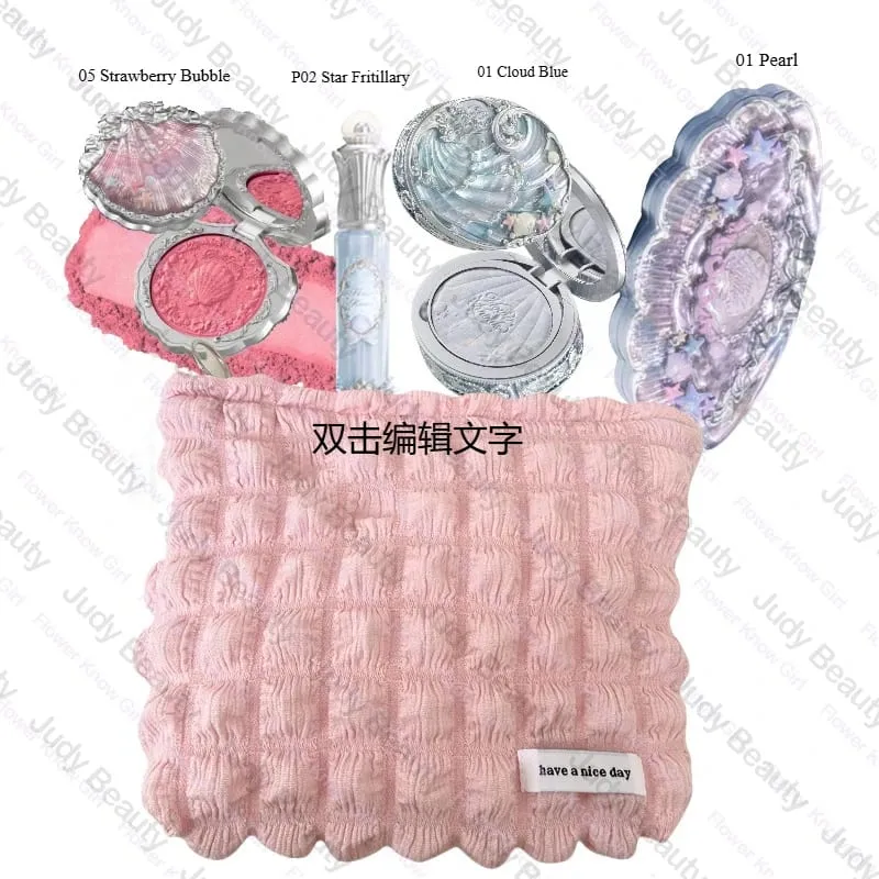 Makeup Flower Knows Set Shell Pearl Series Six Color Eyeshadow Palette Ανάγλυφο Blusher Shine Κιτ κραγιόν με τσάντα όλα μέσα