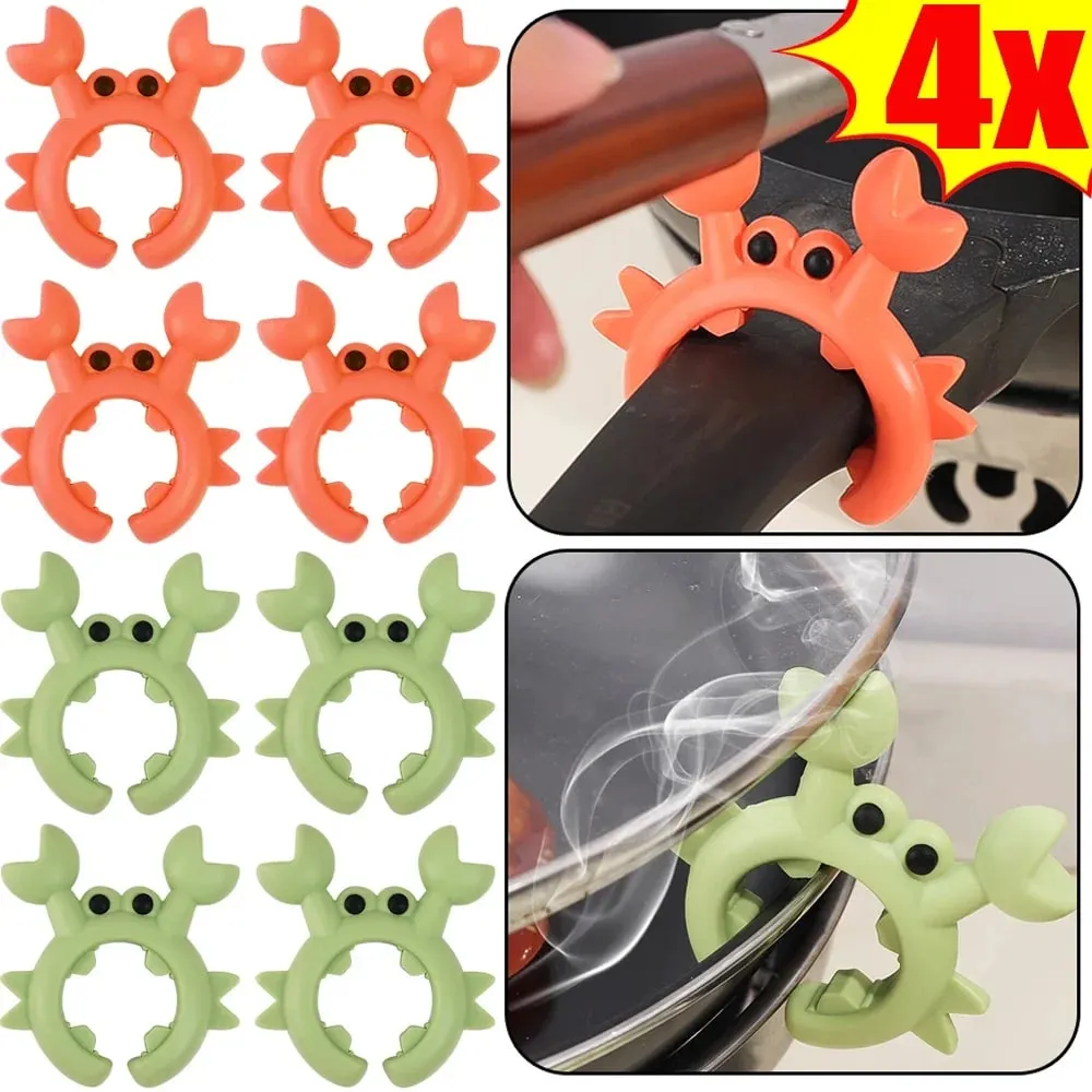 4/1PCS Silicone Spatula Rack Small Crab Anti Scalding Overflow Pot Clip Spoon Holder Clip Universal Shovel Rack Kitchen Gadget
