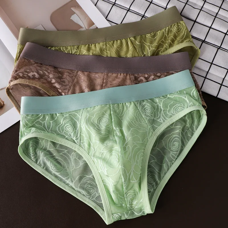 1/3PCS Summer Sexy Perspective Breathable Men's Panties Smooth Ice Silk Quick-dry Men's Briefs High Elastic Ultra-thin Underwear
