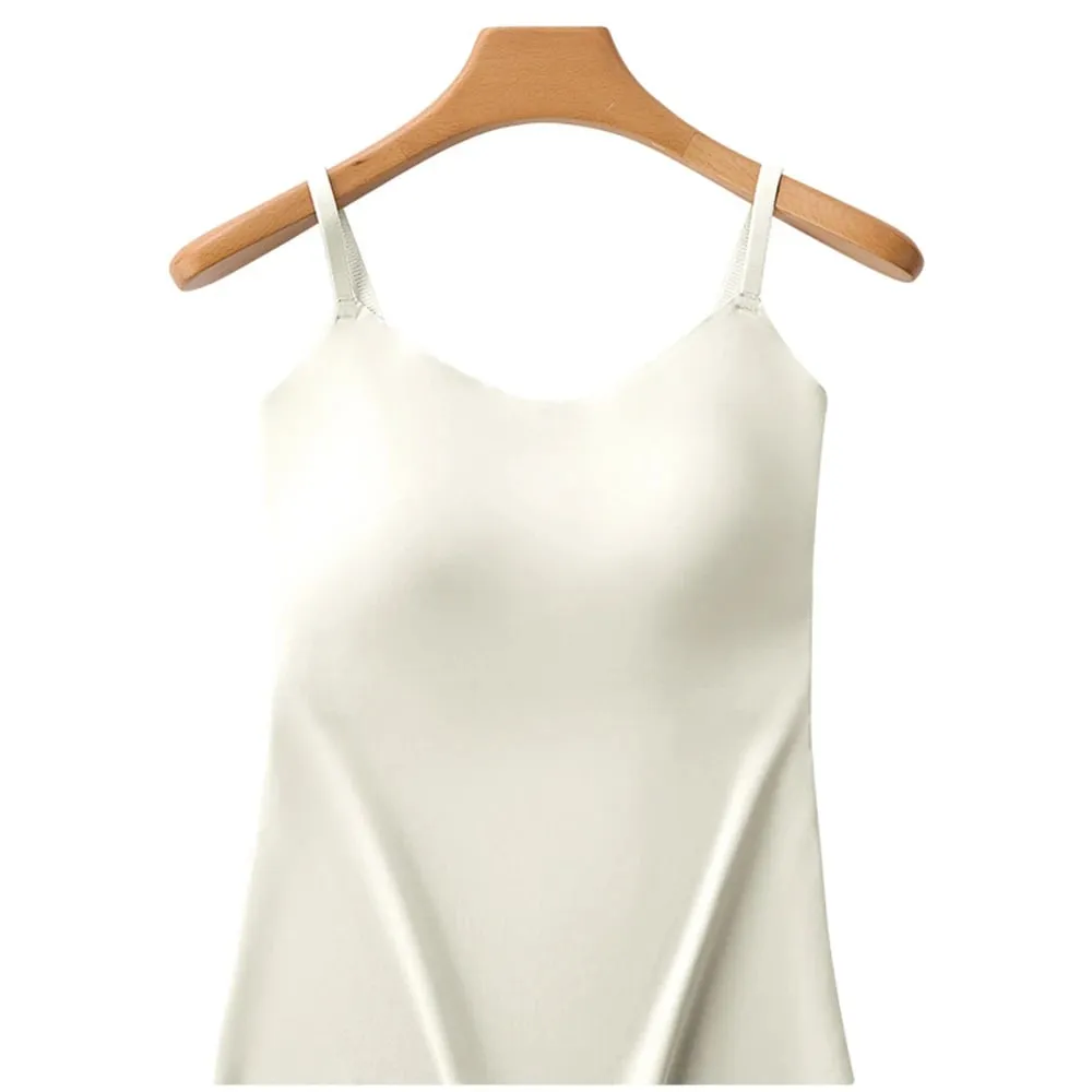 Beépített melltartó Cami Tank Top állítható spagetti pánt U-nyakú, párnázott melltartó formázóruha Varrat nélküli vékony alsónemű mellény — image 11