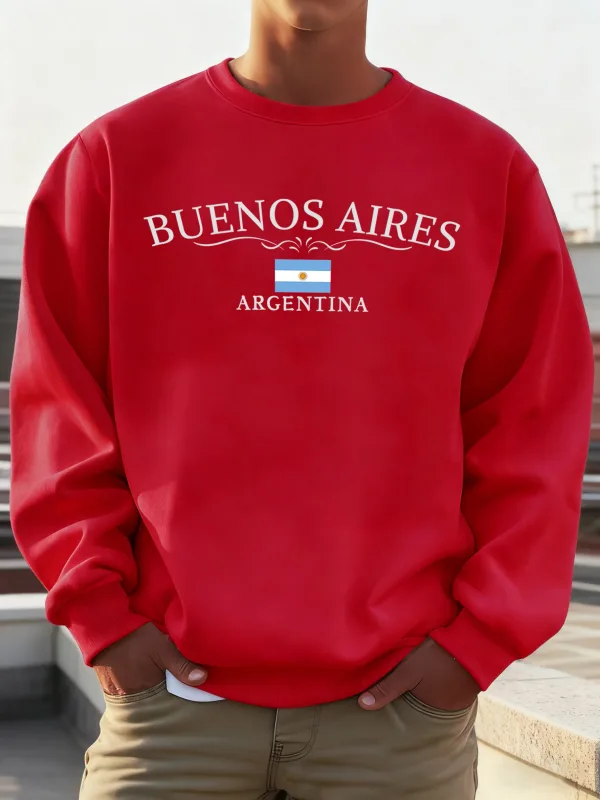 บัวโนสไอเรสอาร์เจนตินาพิมพ์ผู้ชายเสื้อ Street Hip Hop กีฬาขนแกะ All-Match Pullover Unisex Casual เสื้อผ้าหลวม — image 22