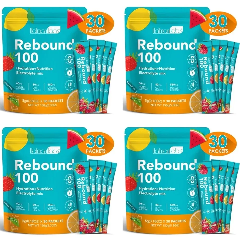 Rebound 100 Electrolyte Powder for Hydration Muscle Comfort with Zero Sugar & Calorie Energy Drink Mix for Workouts 30 Count