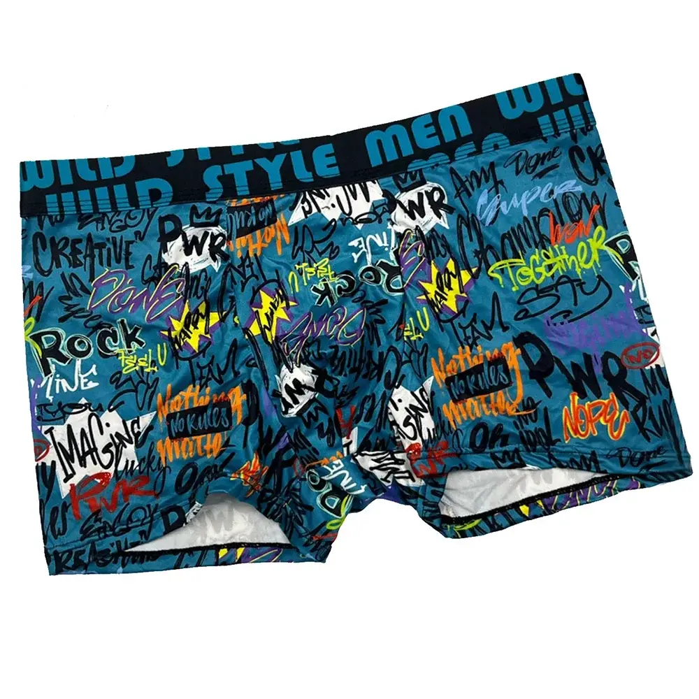 3Pcs Men's Random Graffiti Cartoon Printed Boxer Shorts Casual Sports Breathable Underwear Men's Comfortable Underwear — image 5