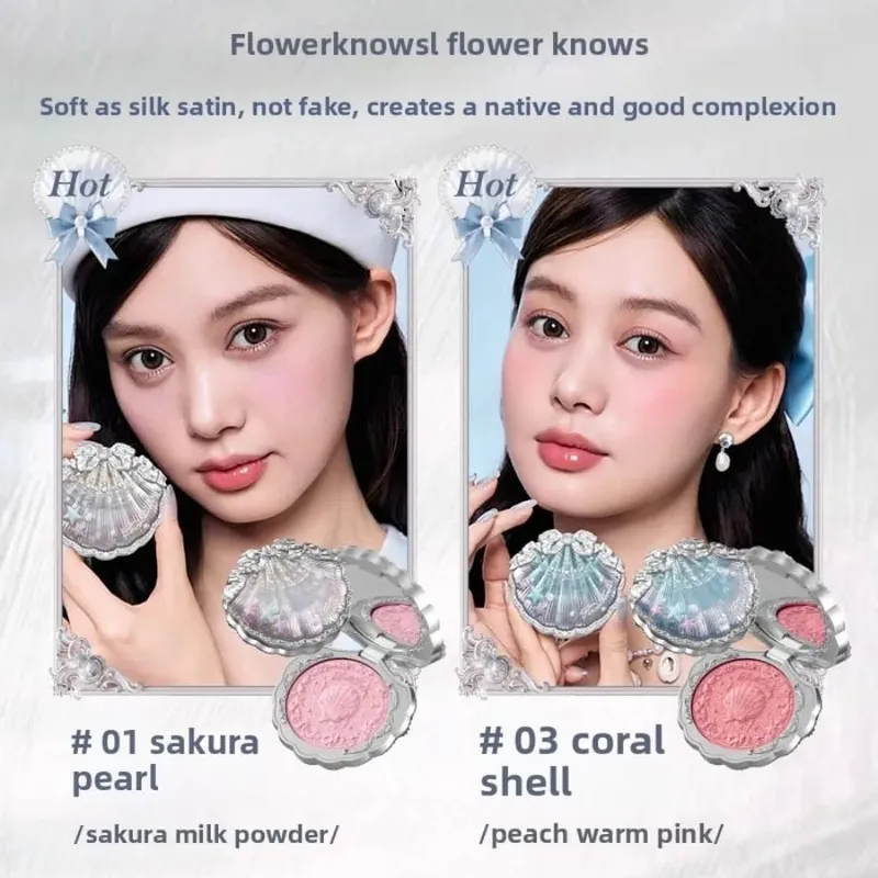 Σετ μακιγιάζ Flower Knows Shell Pearl Bunny Garden Setting Powder Lip Gloss Blush All in One Κιτ γκλίτερ για γκλίτερ μπέικιν πάουντερ — image 6