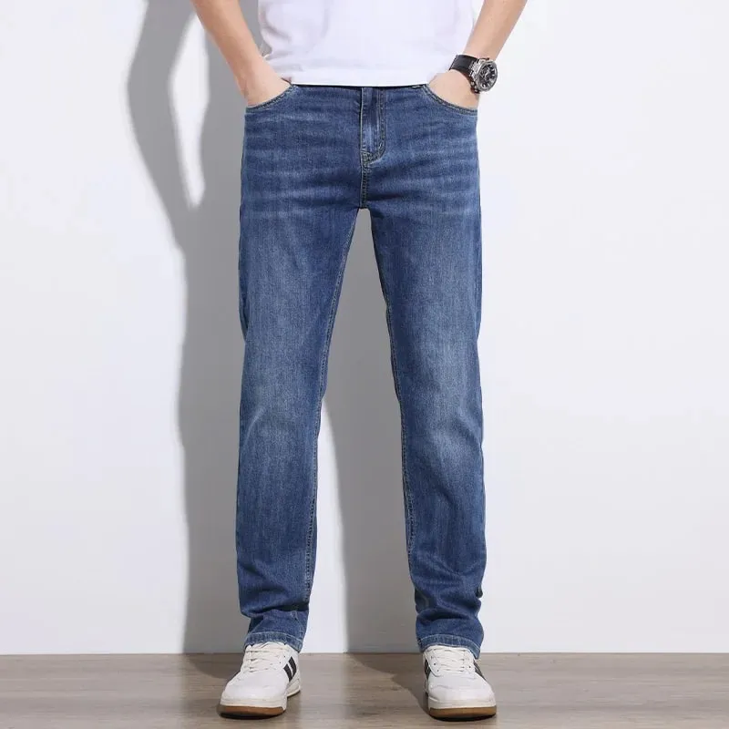 Ανδρικό τζιν Stretch Slim κανονική εφαρμογή Γκρι ανοιχτό μπλε σκούρο μπλε τζιν για άντρες Τζιν παντελόνι Causal Streetwear Ανδρικά ρούχα — image 11