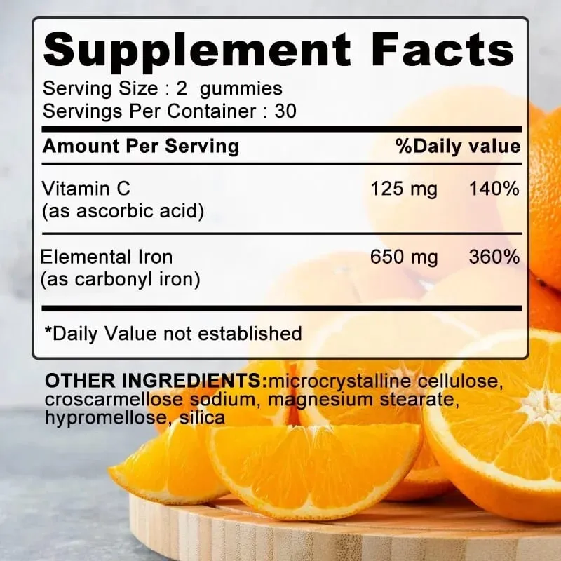 Iron Gummies 650 Mg - Προωθεί την παραγωγή ερυθρών αιμοσφαιρίων Ανακουφίζει από την κούραση Απορροφά απαλά το σίδηρο και βελτιώνει την ενέργεια — image 2