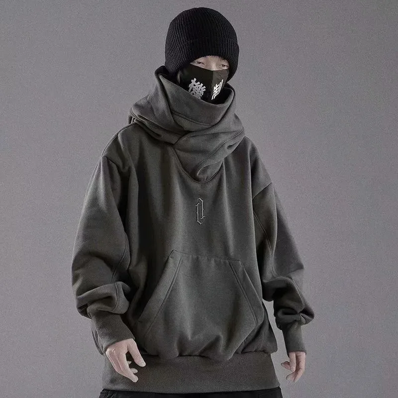 Moletom de gola alta bordado oversized y2k masculino feminino com capuz japonês ninja hoodies outono hip hop velo bolso streetwear