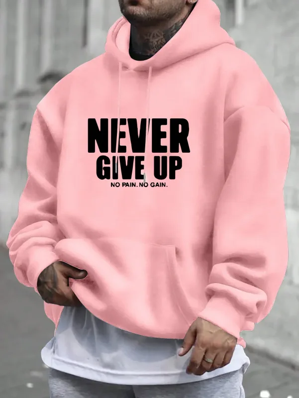 Sudadera con Capucha para Hombre con Estampado Never Give Up, Jersey Informal con Forro Polar, Bolsillo Canguro, Ropa Informal Elegante, Sudadera con Capucha para Otoño — image 7