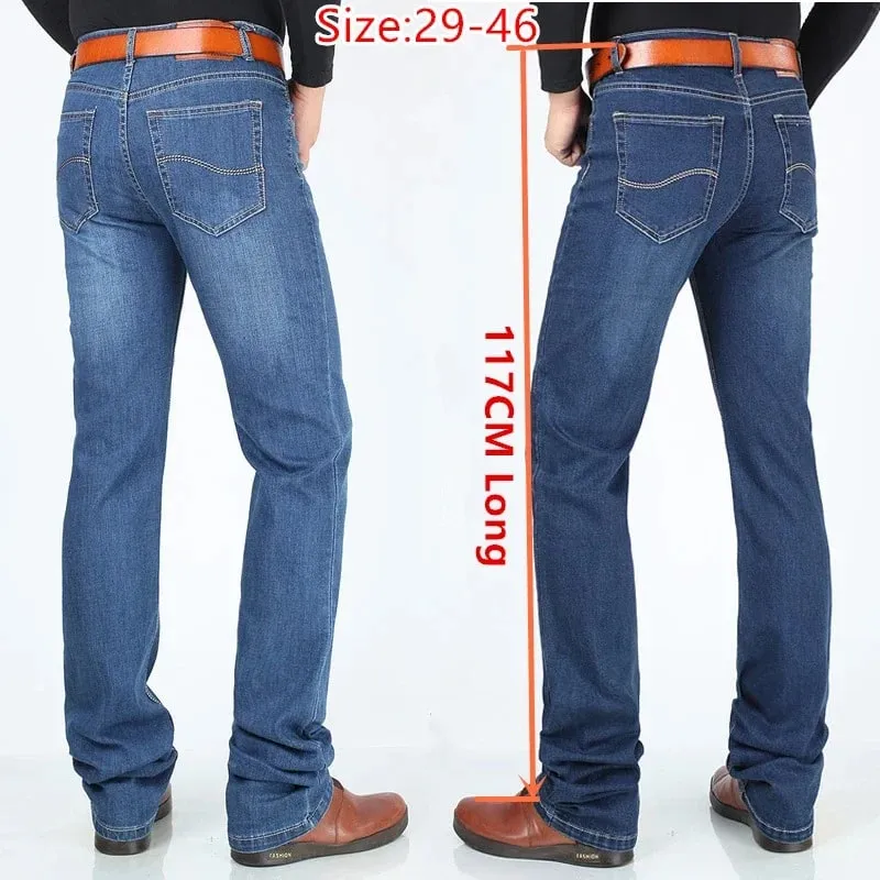Extra hosszú nadrág 117 cm magas férfi 195 cm nagy 42 44 46 klasszikus kék feszített magas derekú elasztikus nadrág farmer karcsú farmer