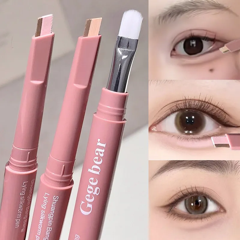 Double Ended Lying Silkworm Pencil 2 in1 Highlighter Nude Lower Eyelid Contour Aegyo-sal Eyeliner Makeup Stick with Detail Brush — image 2