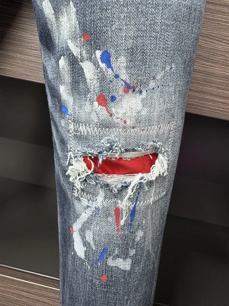 new design fashion Men Jeans Denim Pants slim Coolguy blue color hole Stretch top quality straight D2 jeans pant 9919 — image 3