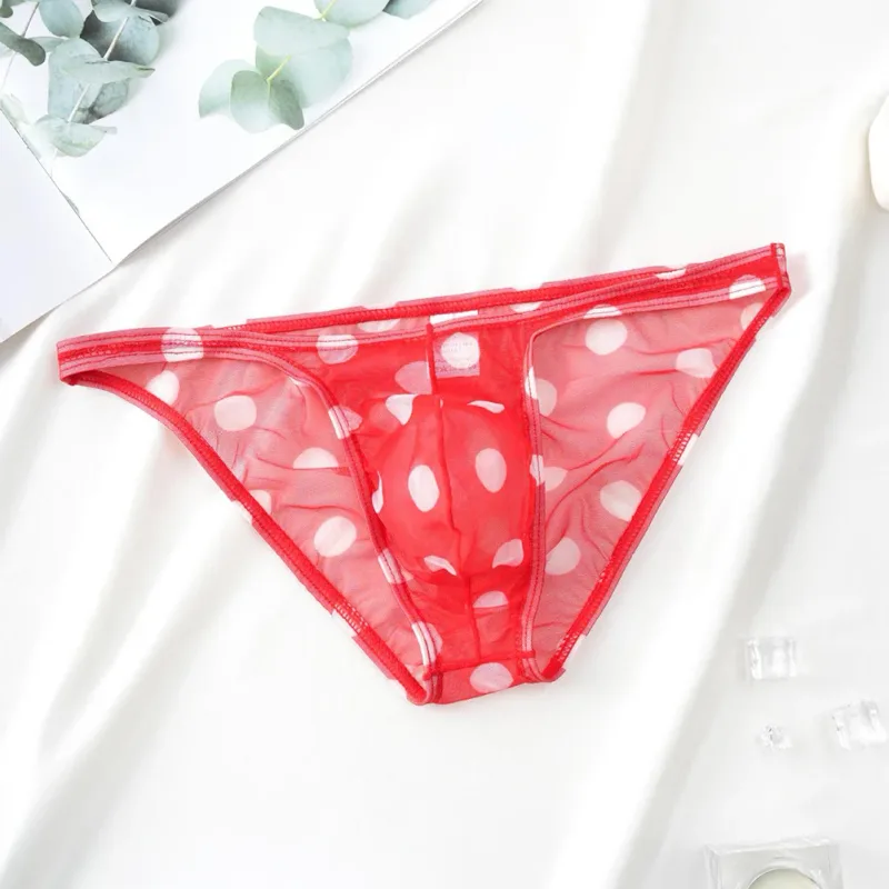 1pc Men Sexy Mesh Sheer Underwear Printed Brief Breathable Low Rise U Shape Pouch Panties Comfortable Lingerie