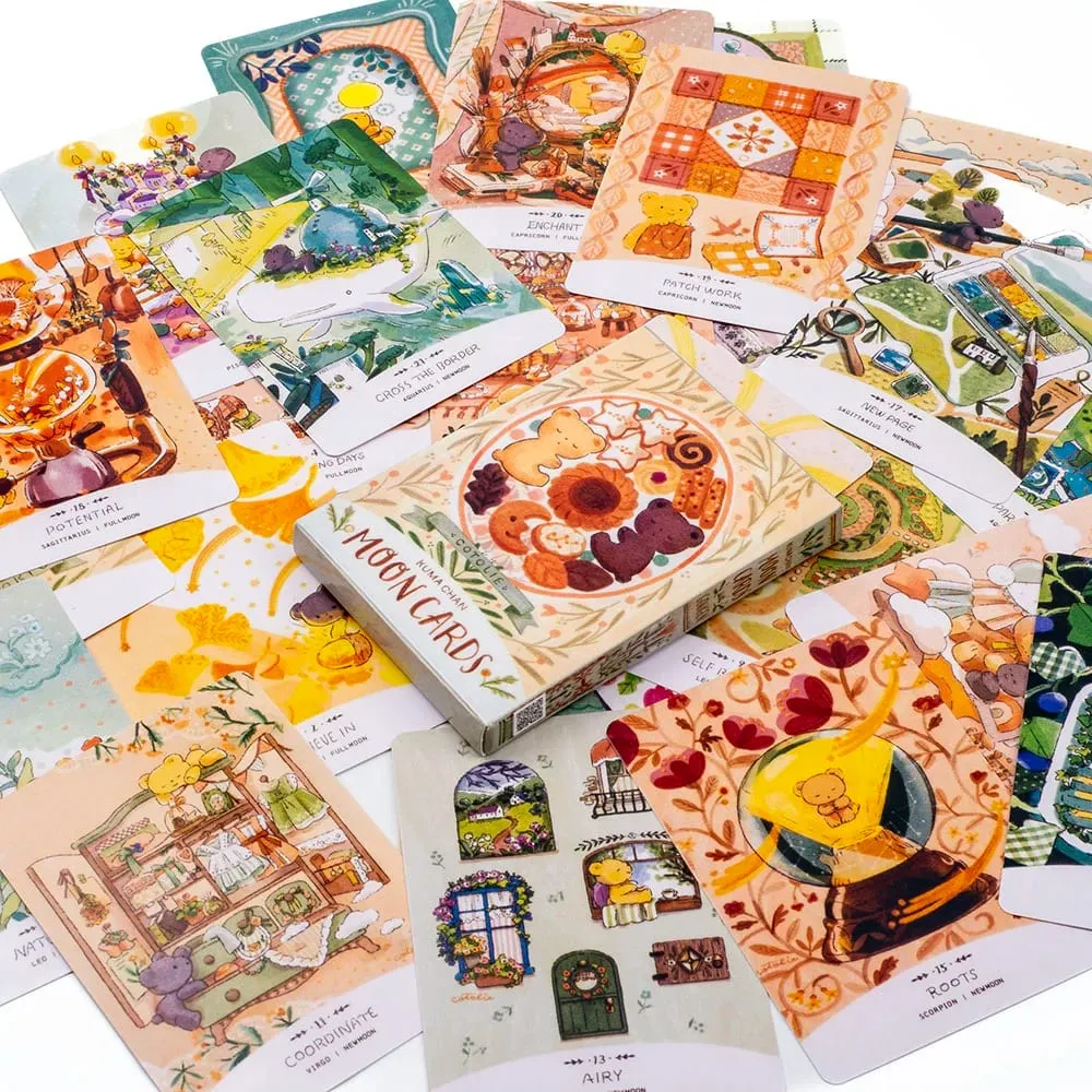 Cotolie KUMACHAN MOON CARDS 24 Pcs Deck Αγγλική Έκδοση Adorable Bear Oracle Cards Επιτραπέζιο παιχνίδι για οικογενειακό πάρτι 10,4*7,4 cm