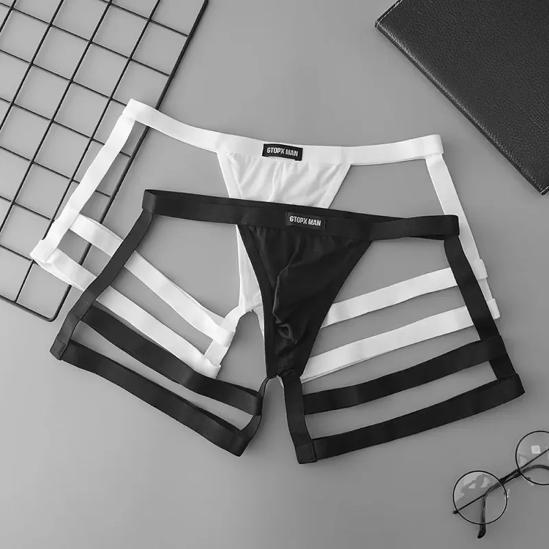 Mens breathable elastic thong briefs suspender low rise with U convex pouch design suitable for spring summer autumn winter — image 1