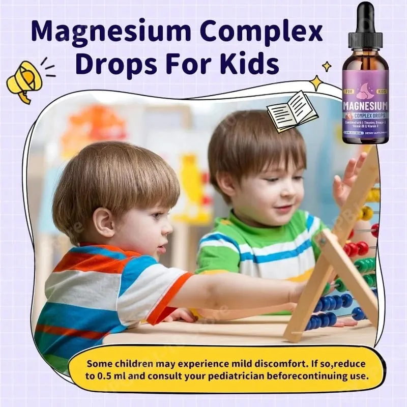 Kids Magnesium Glycinate Liquid Drops with L-theanine Omega-3 Vitamin B6 D3 for Sleep Relaxation 2 Fl Oz Strawberry Flavor — image 2