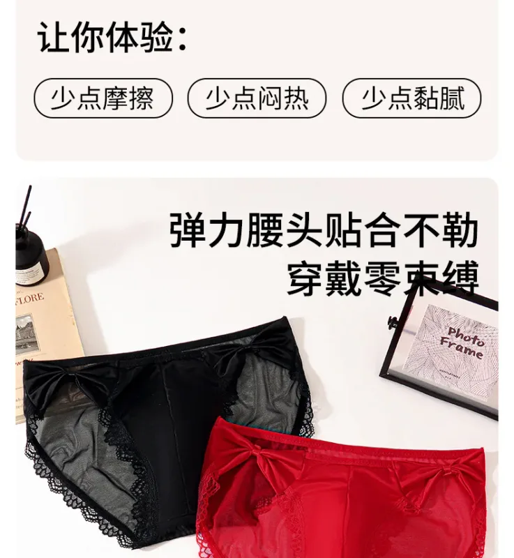 Women Panties for Men Bow High Cut Briefs Lace Mesh Sheer Underwear U Convex Pouch Breathable Underpant French Style Nightwear — image 3