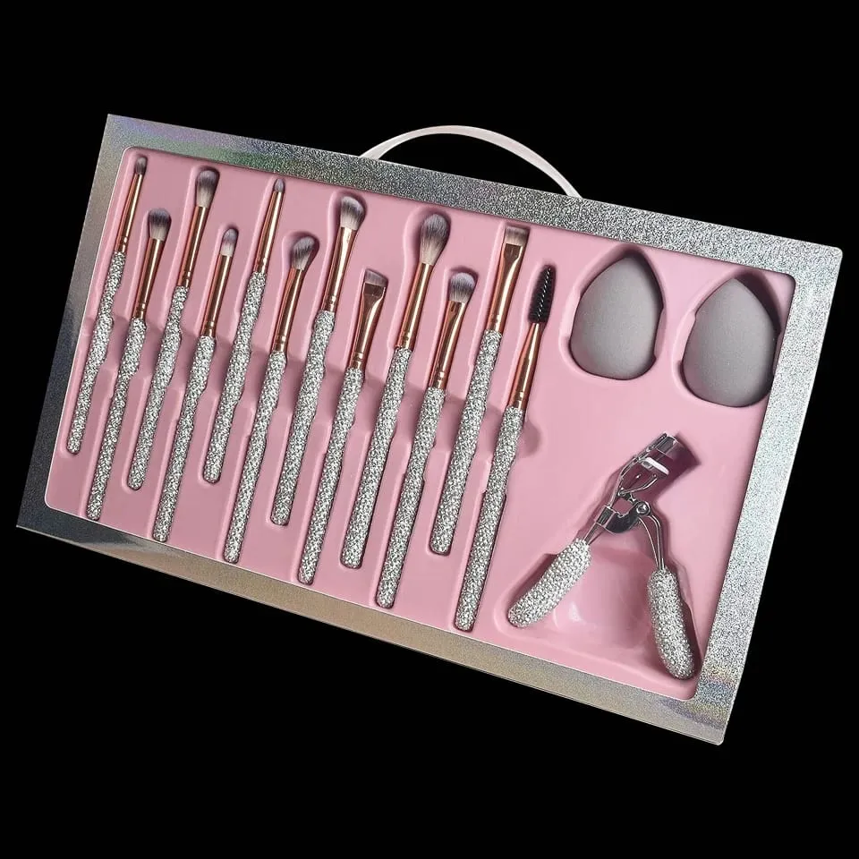 Σετ βούρτσας Glitz and Glam 22 τμχ Δέσμη RhINESTONE Glam Brush Set Bling Makeup Brushes Diamond Μακιγιάζ Πινέλο αποθήκευσης Κάδος με κουτί — image 6
