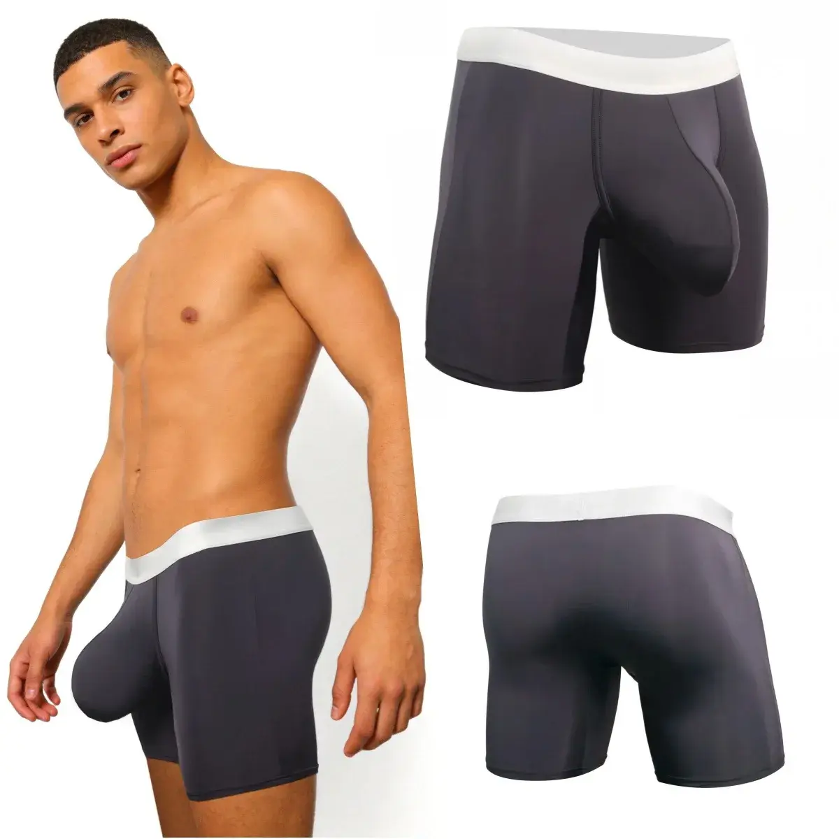 Mens Cool Ice Silk Boxer Briefs Extra Deep Pouch Breathable Long Running Sport Gym Underwear Anti Chafe Free Soft Trunks — image 12