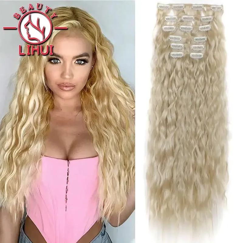Long Curl Wave Clip In Hair Extensions 6Pcs/Set 16 Clips High Tempreture Synthetic Hairpiece Clip In Hair Extensions 24inch — image 14