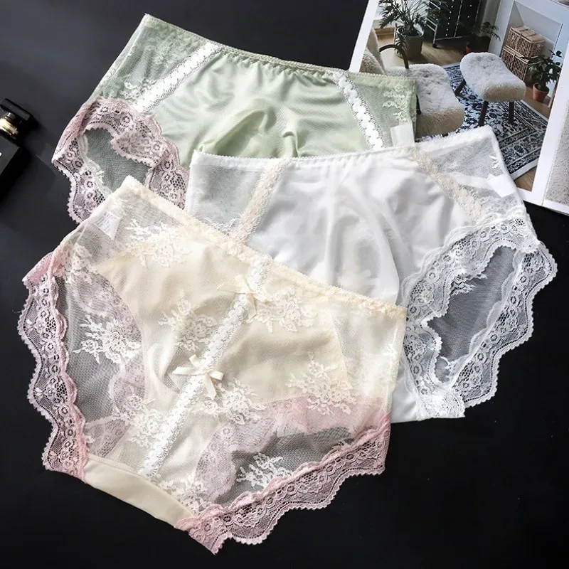 Large Size Women Panties for Men Soft Lace Satin Silky Briefs Mid Rise Bulge Pouch Underpant Sweet Sissy Crossdresser Underwear — image 2