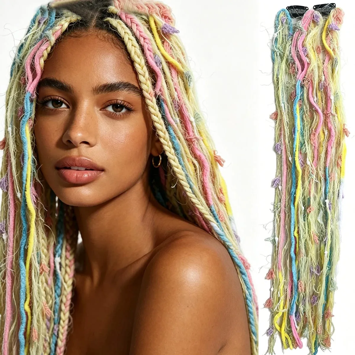 Συνθετικό νήμα από μαλλί Dreadlock 2 τμχ Επεκτάσεις μαλλιών Maillard Long Boho φούντα vintage πλεξούδες μαλλιά για γυναίκες — image 11