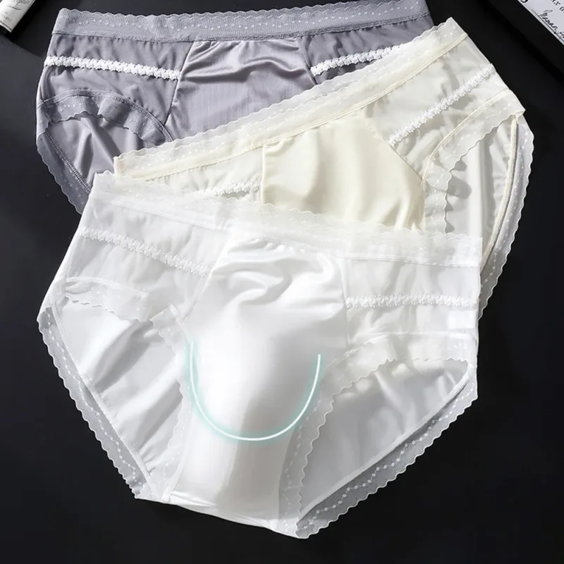 Men's Sexy Lace Thin Seamless Ice Silk Briefs Underwear 3D Bulge Pouch Panties U Convex Sexy Underwear Ice Silk Lace Thin — image 7