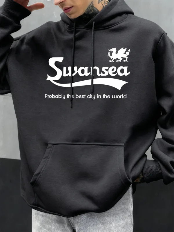 Swansea, la mejor ciudad, diseño de letras, Otoño, Sudadera con capucha para hombre, sudadera con bolsillo, jerséis suaves de lana informales, ropa de Hip Hop, Tops sueltos — image 8