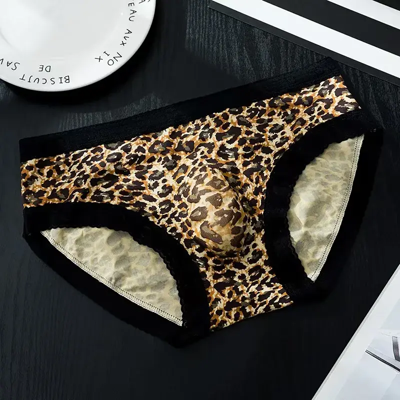 Men's French Lace Briefs Sexy 3D U Convex Pouch Underpant Summer Thin Ice Silk Breathable Underwear Low-rise See Through Panties — image 2