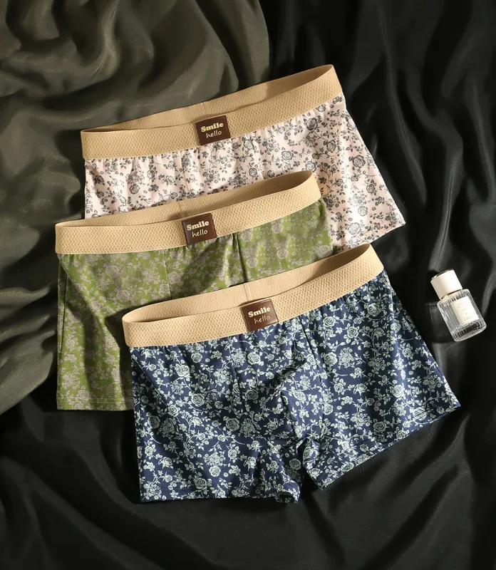 3PCS/Pack Romantic Rose Print Men's Panties Cotton Soft Comfortable Breathable Boxer Homme 3D Large Space Pouch Men Underwear