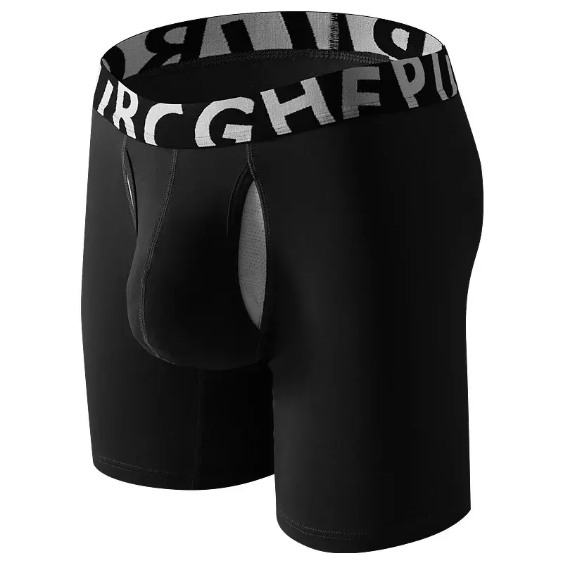 Men's Long Leg Cotton Boxer Briefs with Scrotum Pouch Anti-Chafing U Convex Separation Sports Underwear for Comfort — image 9