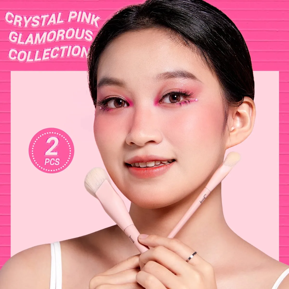 Jessup pincel para base e corretivo, conjunto de pincéis de maquiagem rosa, 2 peças, pincéis sintéticos premium para maquiagem t497