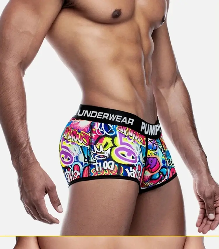 1PCS Men's Cotton Nylon Blend Boxer Briefs All-Over Graffiti Print Wide Elastic Waistband Non-Tight Fashion Sport Underwear — image 19