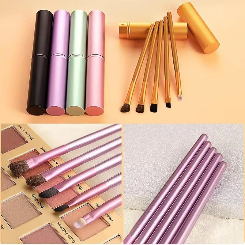 5pcs pincel de delineador com tubo de armazenamento pincéis de maquiagem para os olhos conjunto pincel de sombra macio pincel para manchas