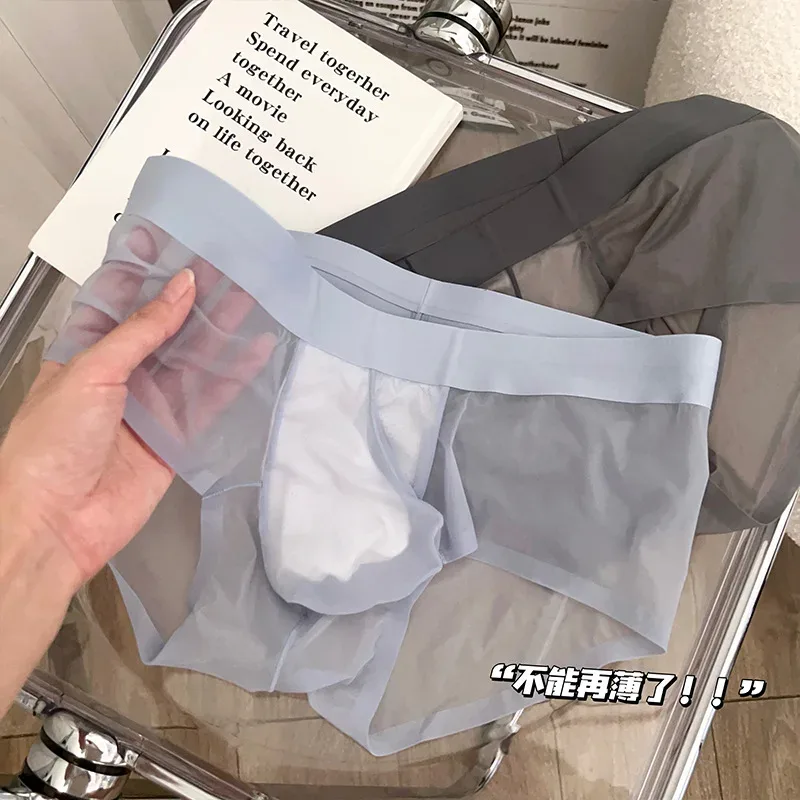 Calzoncillos transparentes para hombre, bragas ultrafinas de seda helada de secado rápido, ropa interior Sexy con bolsa para bulto en U, calzoncillos transpirables Cuecas — image 17
