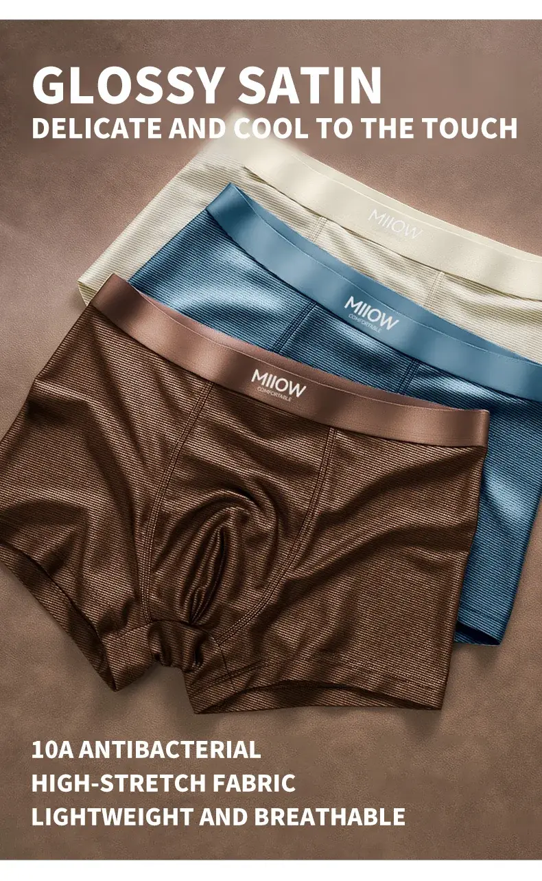 MiiOW 3Pcs Satin Cool Ice Silk Men Underwear Boxers 10A Antibacterial Men's Panties Summer Silky Breathable Man Underpants Boxer — image 2