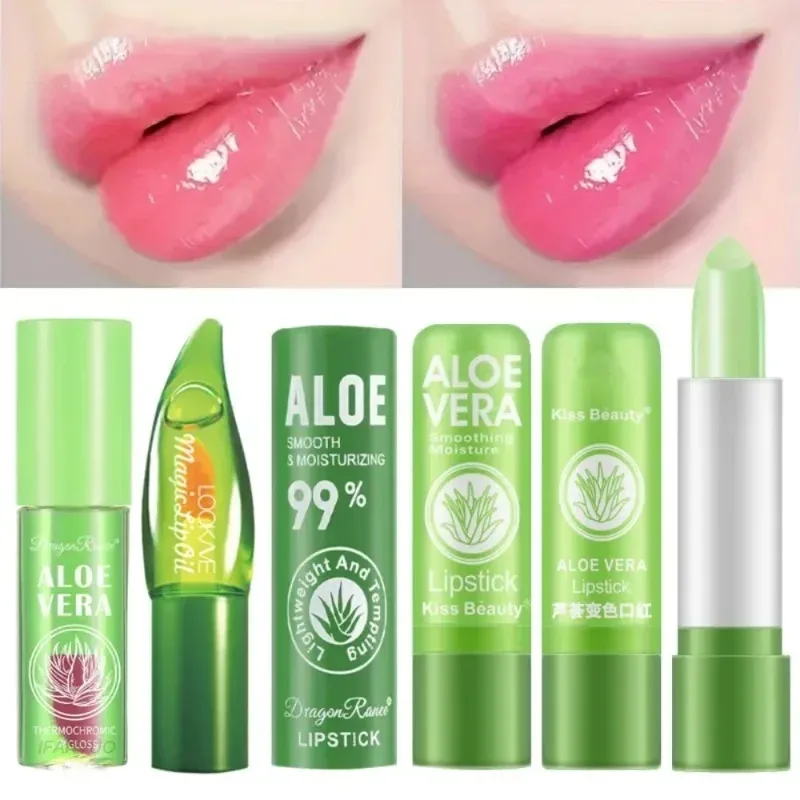 Aloe Vera Ενυδατικό κραγιόν Φυσικό Χρώμα Διαρκούς Θερμοκρασίας που αλλάζει Χρώμα Βάλσαμο χειλιών Ανθεκτικό στο ξεθώριασμα Θρεπτικό Μακιγιάζ Περιποίησης χειλιών — image 3