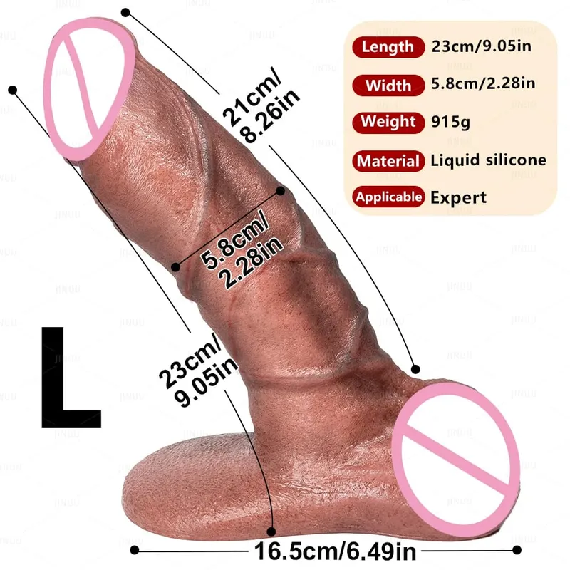 XXL דילדו סיליקון עבה עם כוס יניקה גדולה ידידותית לעור סיליקון רך לעיסוי צעצוע מין מציאותי ברמת נקבוביות.