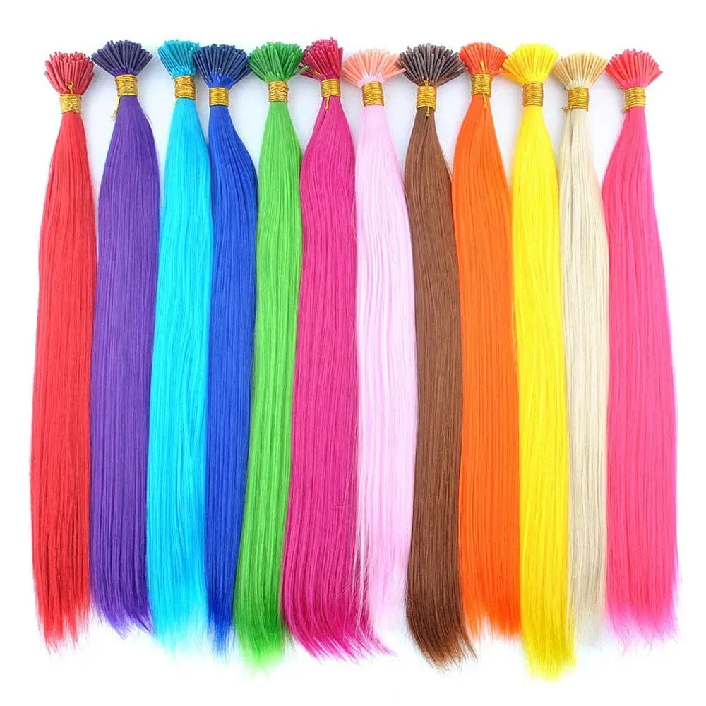 50 גדילים/אריזה סינטטי צבעוני I-Tip Stick תוספות שיער ישר 16 אינץ' לנשים סיבים בטמפרטורה גבוהה — image 2