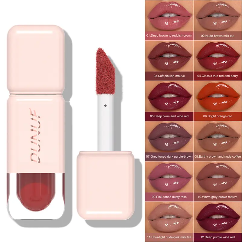 Glossy Lip Gloss Mirror Water Lip Tint Long Lasting Non-sticky Cup Liquid Lipstick Moisturizing Nude Red Brown Lip Makeup